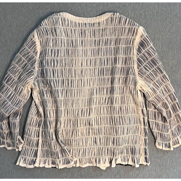 Chicos Womens Open Front Cardigan Jacket Blue Ivory Waist Length Pintucked 1 - Picture 4 of 7